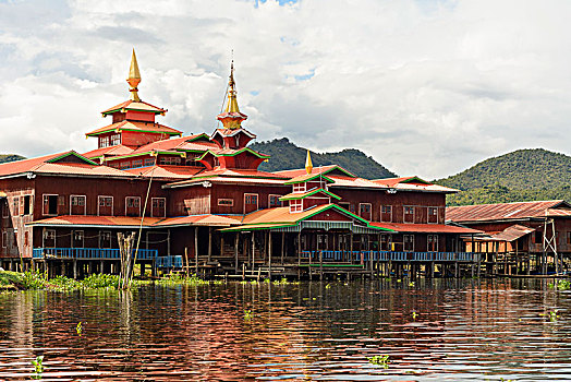 寺院,运河,茵莱湖,掸邦,缅甸