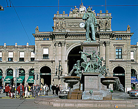 雕塑,阿尔佛雷德,户外,法兰克福火车站,中央车站,苏黎世,瑞士