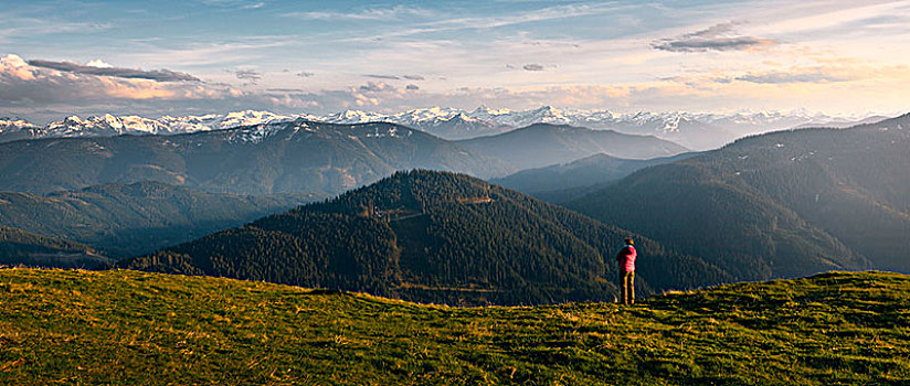 远足,正面,叹为观止,高山景色,奥地利,阿尔卑斯山,山