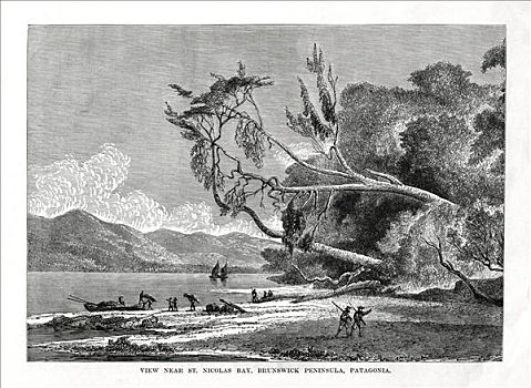 尼古拉斯,湾,不伦瑞克,半岛,巴塔哥尼亚,19世纪,艺术家,未知