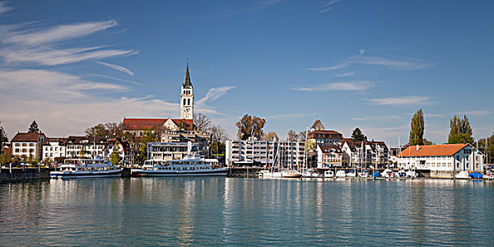 城镇风光,港口,康士坦茨湖,瑟尔高,瑞士,欧洲