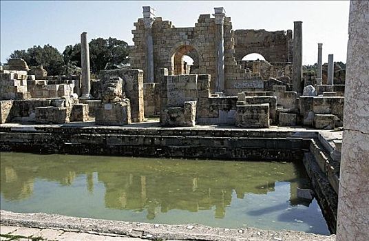 遗址,沐浴,古老,罗马,莱普蒂斯马格纳,利比亚,非洲,发掘场