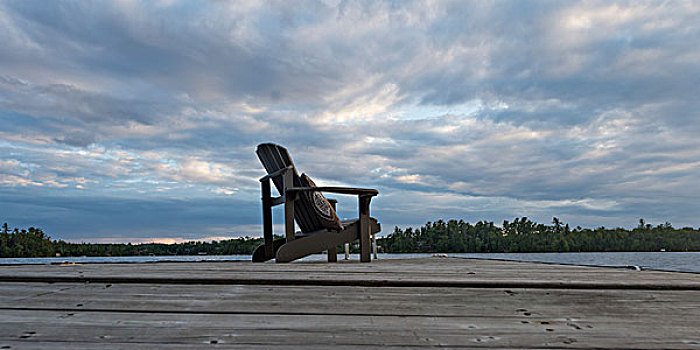 宽木躺椅,码头,湖,木头,安大略省,加拿大