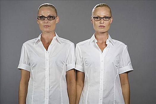 双胞胎,姐妹,戴着,眼镜
