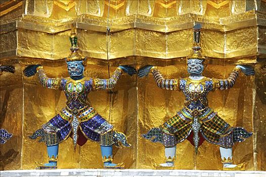 雕塑,魔鬼,金色,契迪,寺院,庙宇,玉佛寺,曼谷,泰国,东南亚
