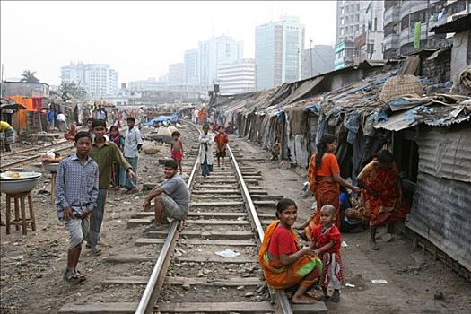 孟加拉,达卡,贫民窟,居民