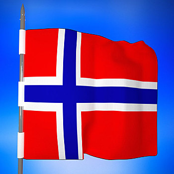 挪威,旗帜,上方,蓝天