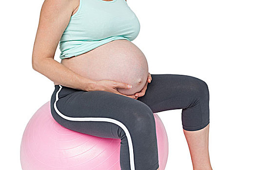 孕妇,坐,粉色,健身球