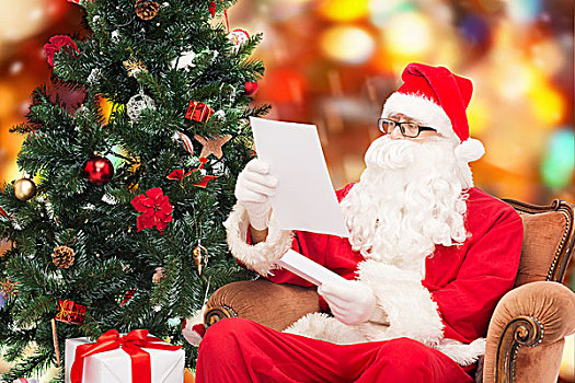 圣诞节,休假,人,概念,男人,服饰,圣诞老人,文字,圣诞树,坐,扶手椅,上方,红灯,背景