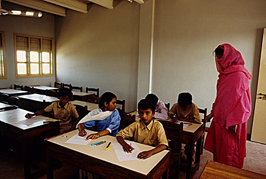 孩子,教室,学校,巴基斯坦