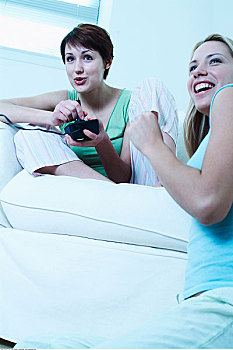 女人,玩,电子游戏