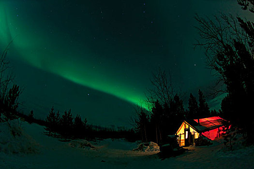 光亮,照亮,墙壁,帐蓬,螺旋,北方,极光,北极光,绿色,靠近,育空地区,加拿大