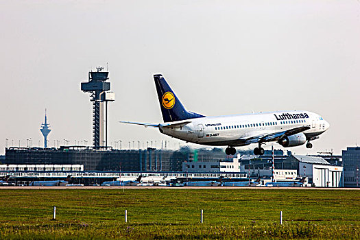 汉莎航空公司,波音,降落,杜塞尔多夫,国际,机场,北莱茵威斯特伐利亚,德国,欧洲