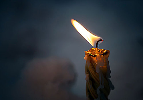 特写,照片,小,蜡烛,火焰,暗色