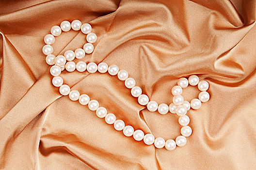 珍珠项链,鲜明,绸缎,背景