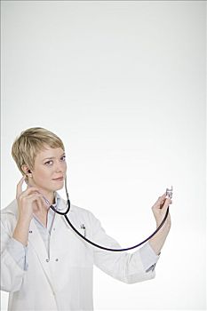 女医生,听,听诊器,瑞典