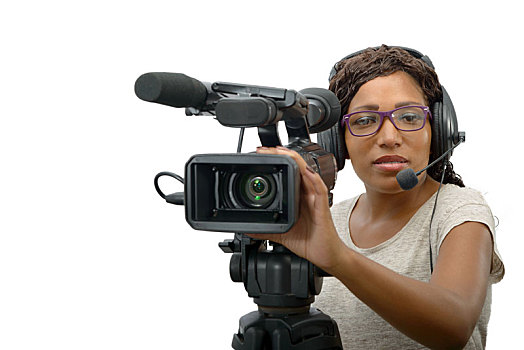 年轻,非裔美国女性,职业,摄像机