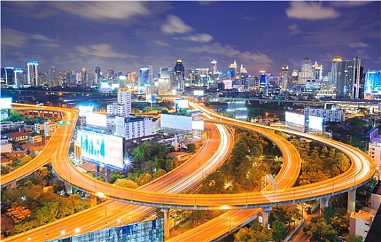 曼谷,市区,天际线,夜晚