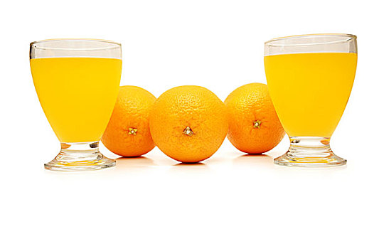 三个,橘子,橙汁,隔绝,白色背景
