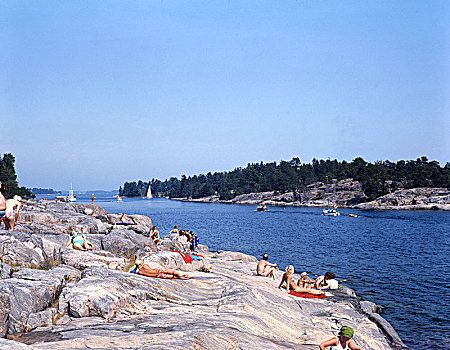 人,岩石上,群岛,瑞典,艺术家