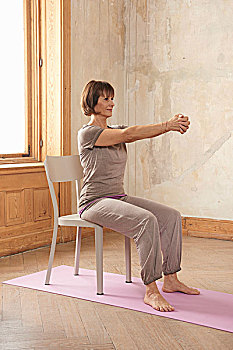 瑜珈,第一步,坐,手臂,向前,手指,连结
