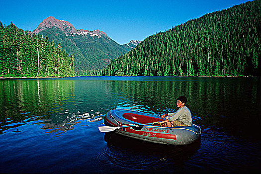 湖,男孩,划船,温哥华岛,不列颠哥伦比亚省,加拿大
