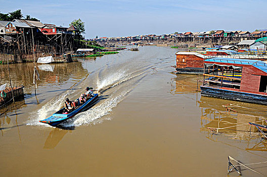 柬埔寨,收获,树液,船,河,房子