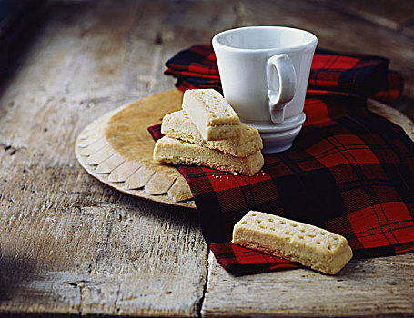 奢华,苏格兰,黄油,奶油甜酥饼,手指,格子图案,茶巾