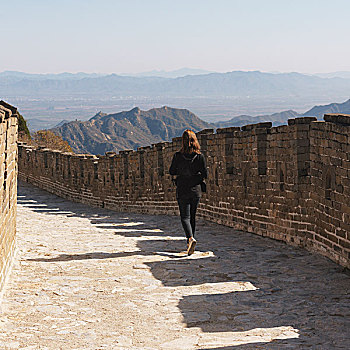 女人,慕田峪,局部,长城,北京,中国