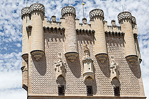 大,城堡,建筑,展示,错综复杂,手艺,中心,塔,塞戈维亚,西班牙