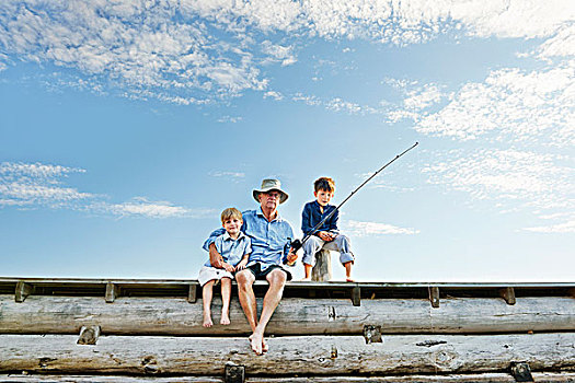 男孩,爷爷,钓鱼,瑞典
