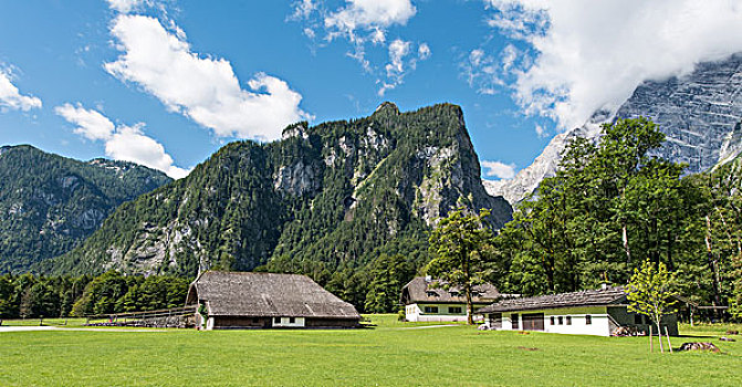 传统,房子,正面,瓦茨曼山,山丘,国家公园,贝希特斯加登地区,地区,上巴伐利亚,巴伐利亚,德国,欧洲