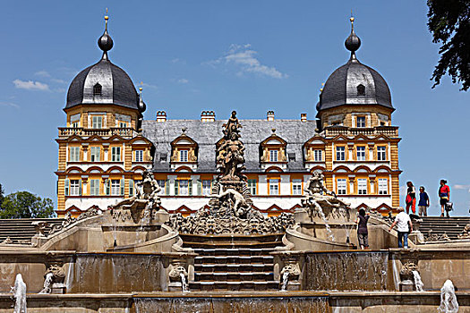 喷泉,城堡,上弗兰科尼亚,弗兰克尼亚,巴伐利亚,德国,欧洲
