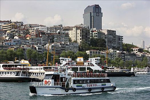 渡轮,船,博斯普鲁斯海峡,正面,卡尔顿酒店,伊斯坦布尔,土耳其