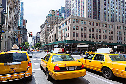 纽约,曼哈顿,第五大街,黄色出租车,美国