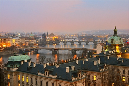 风景,布拉格,桥,日落