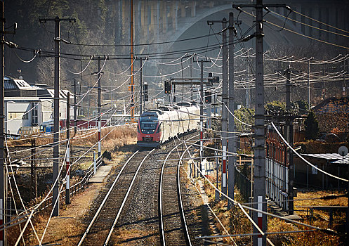 上方,线,轨道,客运列车,因斯布鲁克,提洛尔,奥地利,欧洲