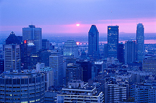 俯视,城市,日出,蒙特利尔,魁北克,加拿大