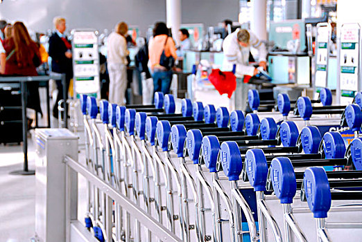 行李车,现代,国际机场,乘客,背景