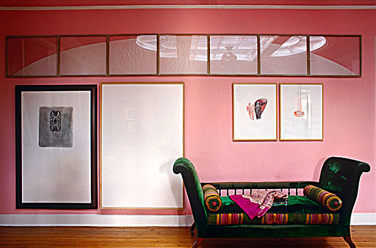 19世纪,沙发床,站立,粉色,墙壁,餐厅,装饰,现代,艺术品