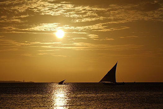 帆船,日落,桑给巴尔岛