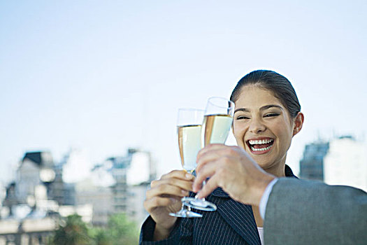 同事,祝酒,玻璃杯,香槟,笑