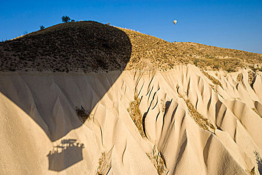 影子,热气球,岩石上,排列,卡帕多西亚,土耳其