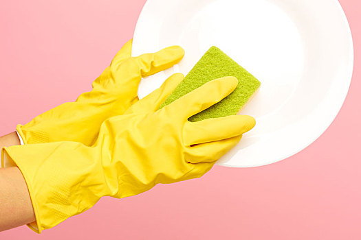 黄色,防护手套,洗,盘子