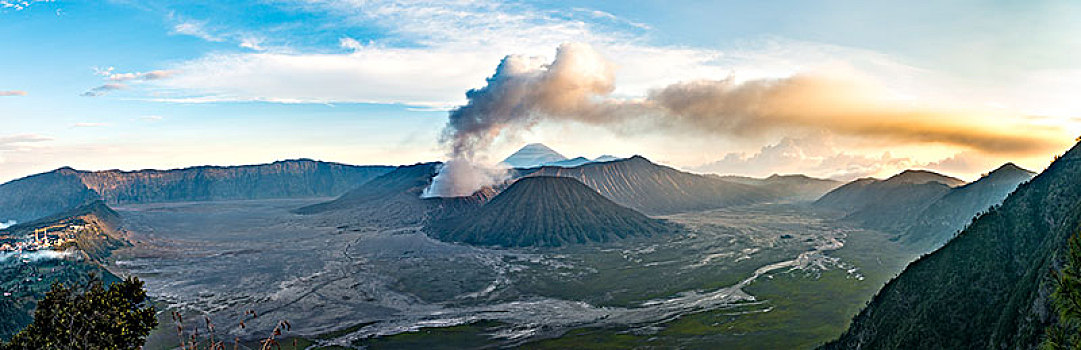 火山口,风景,火山,日落,烟,婆罗莫,山,国家公园,爪哇,印度尼西亚,亚洲