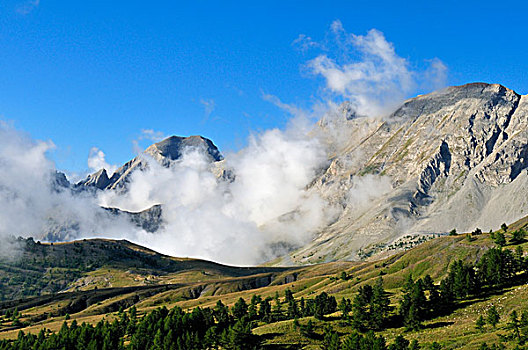雾,上升,上方,马尔康杜国家公园,凡尔登峡谷,山峦,普罗旺斯,法国,欧洲