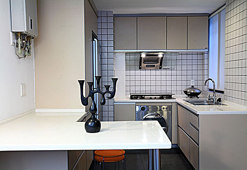 室内设计,清洁,现代,白色,黑色,厨房,不锈钢,设备