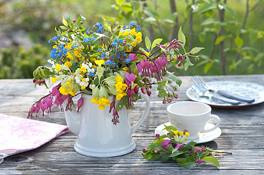 彩色,春之花束,咖啡壶