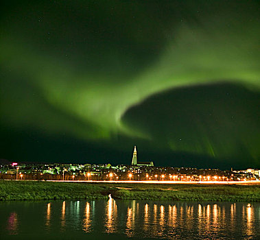 北极光,上方,雷克雅未克,冰岛