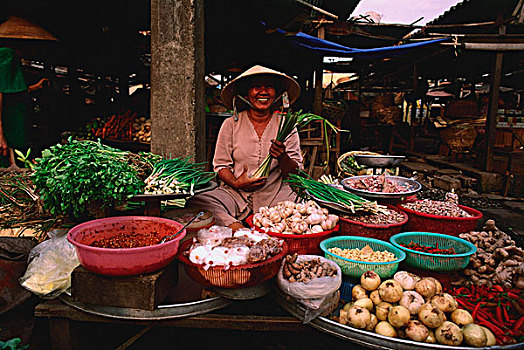 越南,胡志明市,女人,销售,果蔬,市场